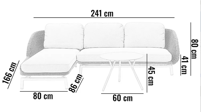 Zestaw mebli ogrodowych SCOOP IV prawostronny jasny szary aluminium