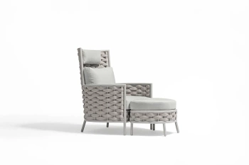 Fotel ogrodowy z wysokim oparciem i podnóżkiem LOOP beżowy aluminium