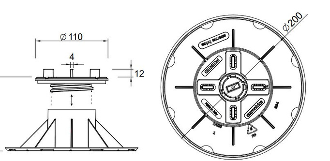 PODKŁADKI TARASOWE - Wspornik regulowany 52-82 mm SBP3 Eternoivica