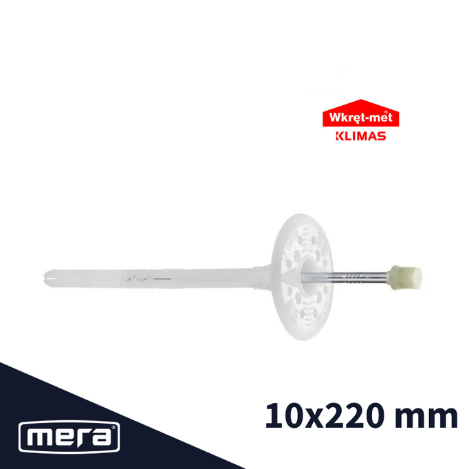 Wkręt-met kołki do styropianu i wełny mineralnej z trzpieniem stalowym gładkim z długą strefą rozpierania 10x220 100 szt.