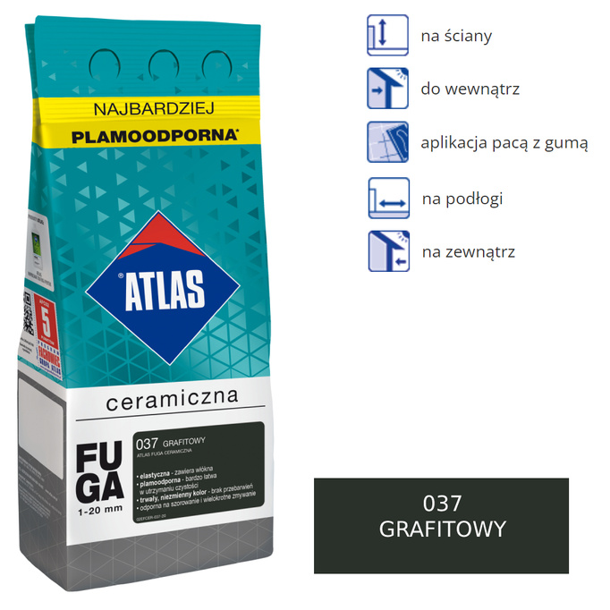 ATLAS FUGA CERAMICZNA - 037 grafitowy 5kg