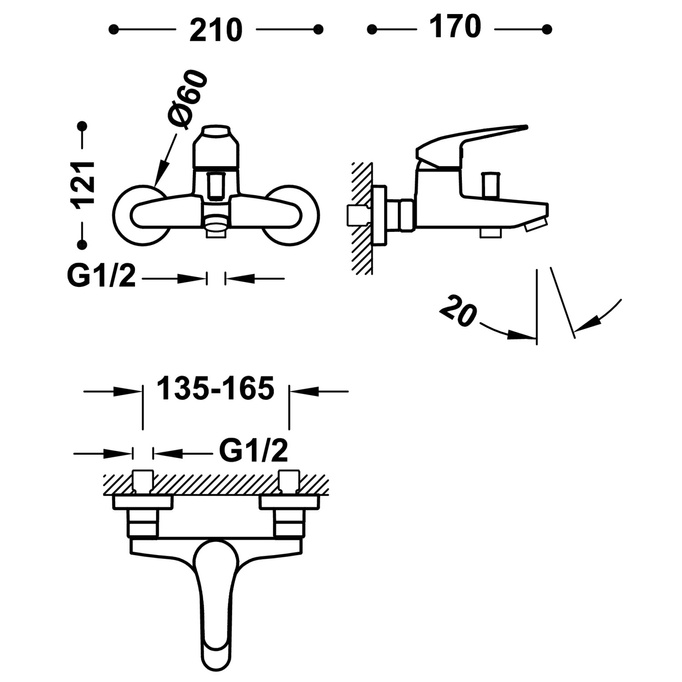 Bateria wannowo-prysznicowa Tres czarny - EKSPOZYCJA