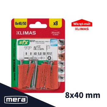 Wkręt-met kołki uniwersalne 8x40 z wkrętem z łbem stożkowym 5x50 8 szt.
