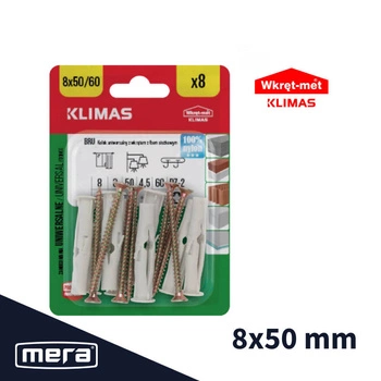 Wkręt-met kołki uniwersalne 8x50 z wkrętem z łbem stożkowym 4,5x60 8 szt.