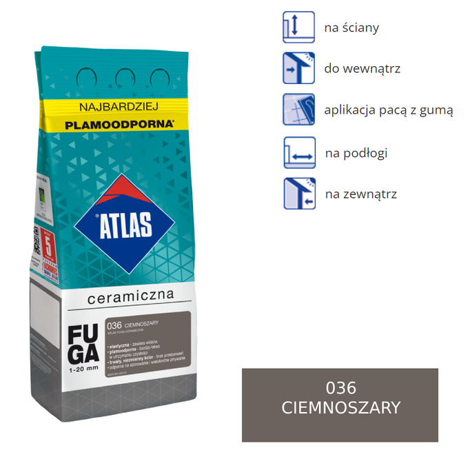 ATLAS FUGA CERAMICZNA - 036 ciemnoszary 2kg