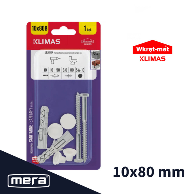 Sada šroubů pro upevňování toalety 10 x 80 bílé