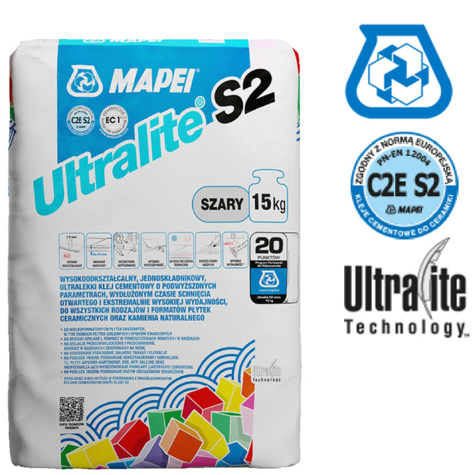 Mapei Ultralite S2 szara wysokoodkształcalna zaprawa klejowa 15kg