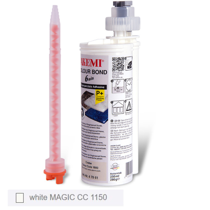 AKEMI COLOUR BOND 6min , KOLOR BIAŁY white MAGIC CC 1150 46111 żywica , klej do kamienia 250ml / 280g