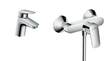 Bateria umywalkowa niska + bateria natryskowa Hansgrohe chrom