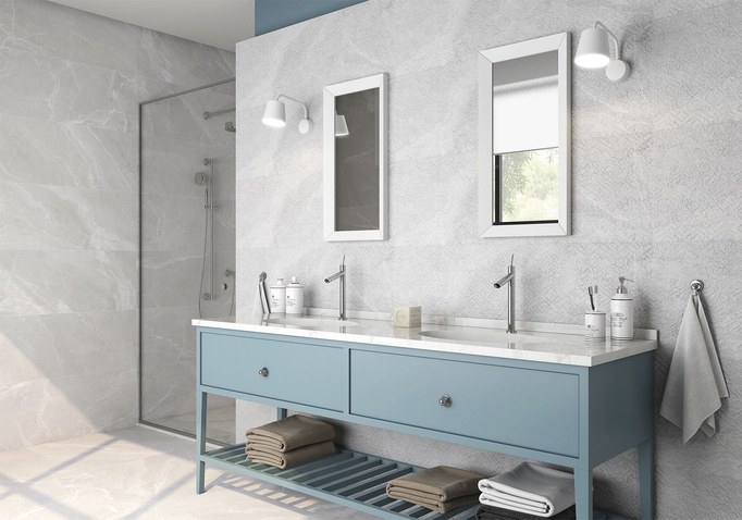 Matná obkladová a podlahová dlažba 40 x 120, imitace šedého mramoru