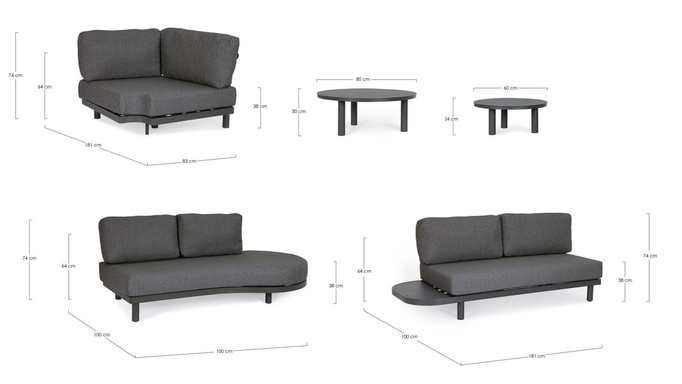 Meble ogrodowe BOLZANO narożnik Haverno aluminium antracyt