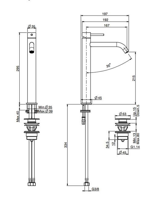 Vysoký chromový washbasin faucet