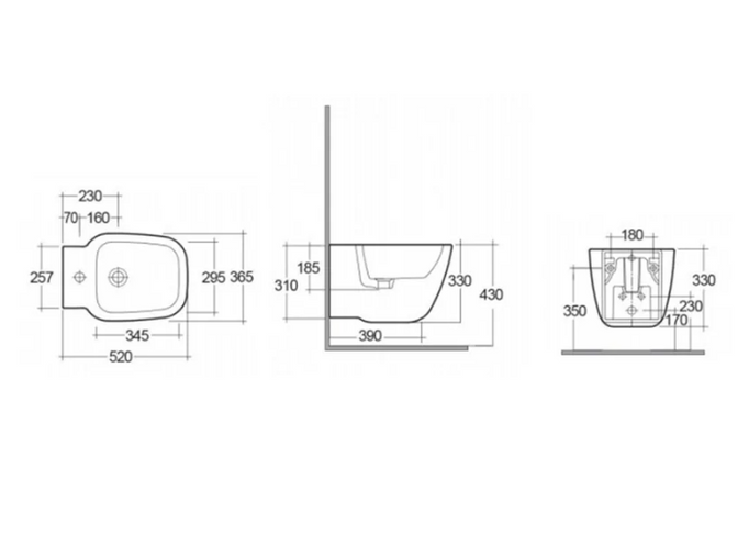 Rakovina jeden bidet visící skryté upevření bílé lesk el08awha / onbi00005.
