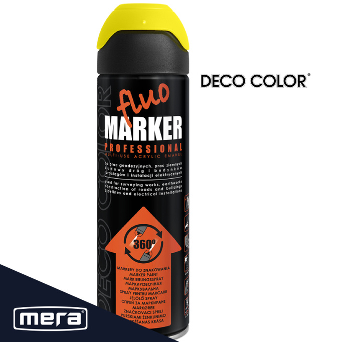 Spray Deco Color FLUOMARKER żółty ,znacznik do geodezji  500ml 14510