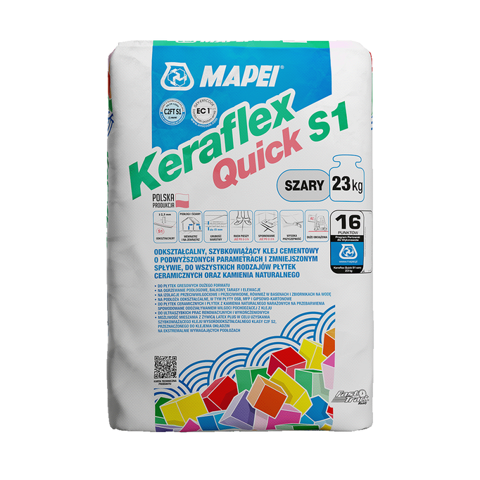Mapei Keraflex QUICK S1 szary Superszybki klej odkształcalny do dużych formatów 23kg