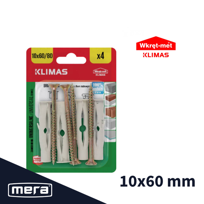 Wkręt-met kołki uniwersalne 10x60 z wkrętem z łbem stożkowym 6x80 4 szt.