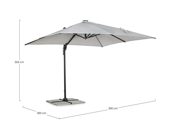 Parasol ogrodowy 3m x 3m BOLZANO Ibis LED jasny szary
