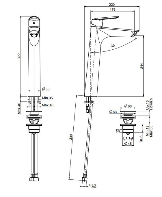 Vysoký washbasin faucet