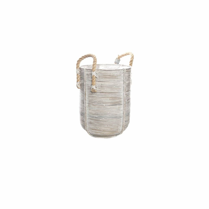 Kosz rattanowy AMIENS ⌀35cm x wys. 40cm biały przecierany